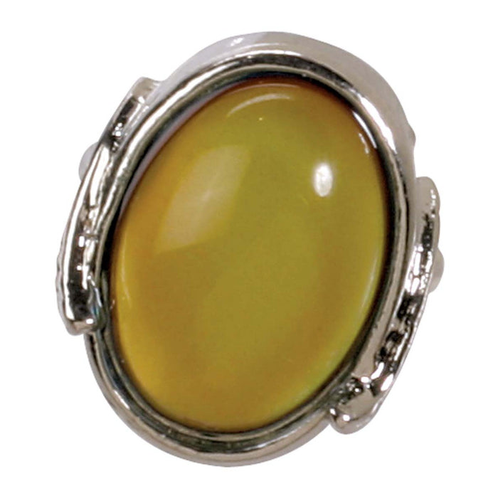 The Toysmith Jumbo Mood Ring by Toysmith features an oval, polished yellow stone in a simple band with decorative accents, inspired by classic color-changing rings.