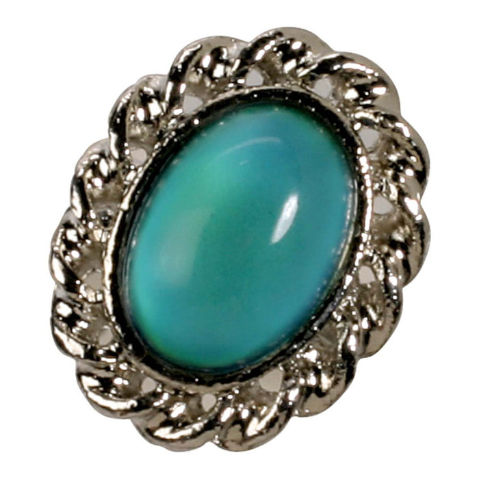 The Toysmith Jumbo Mood Ring features an oval blue-green color changing stone in a scalloped silver-tone band, adding unique flair and style to any outfit.