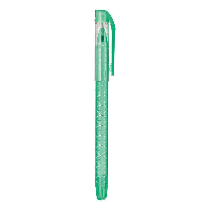 The Toysmith Mermaid Tattoo Gel Pen by Toysmith features a green gel-ink, a transparent patterned barrel, and a matching green clip cap. Shown vertically on white, it's perfect for fans of smooth-writing gel pens.