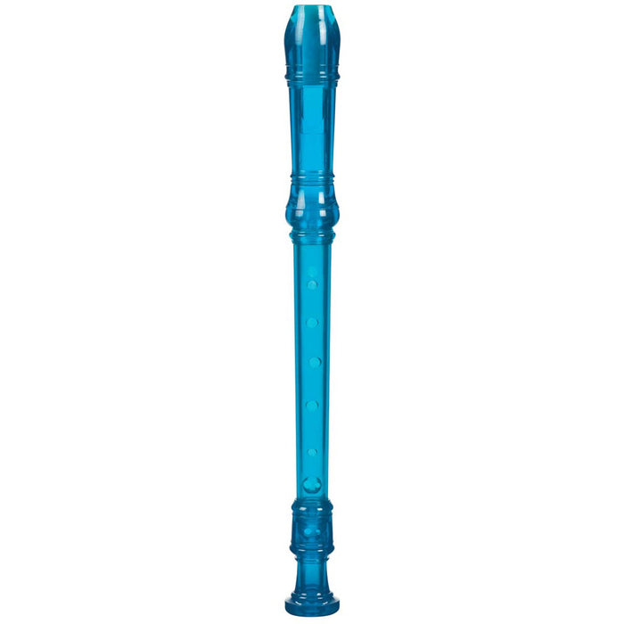 The Toysmith Recorder by Toysmith is a blue plastic flute with finger holes and decorative rings, perfect for beginners or as a children's musical instrument.