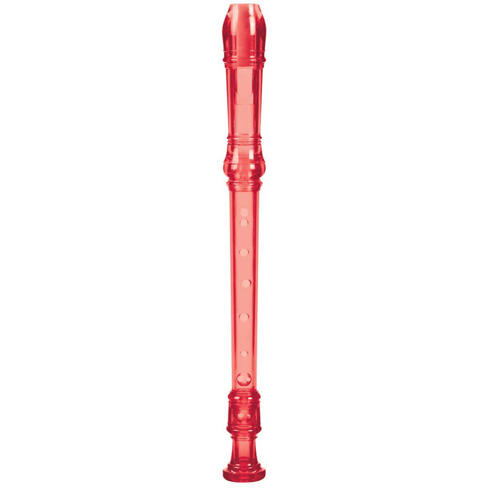 The Toysmith Recorder by Toysmith is a red plastic children's recorder with finger holes, shown vertically against a white background—perfect as a beginner musical instrument.