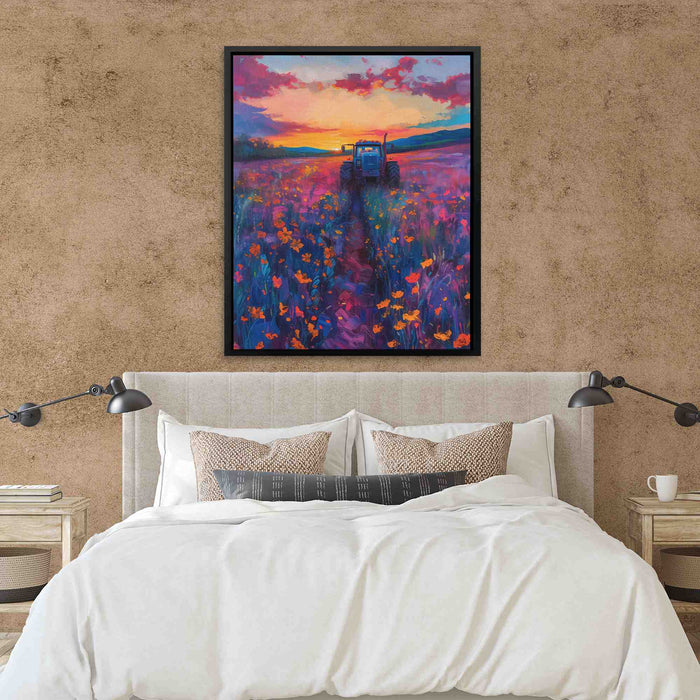 Tractor Sunset - Wall Art in Black Frame