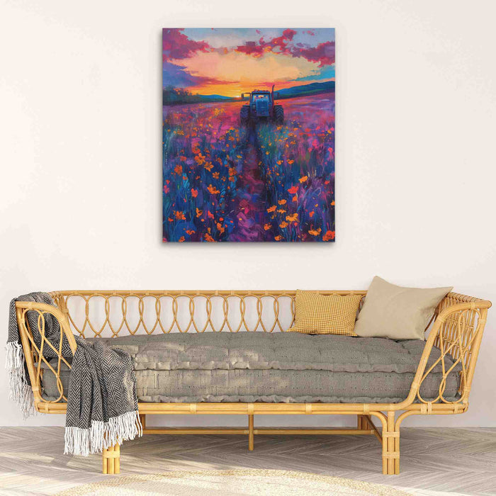 Tractor Sunset - Purple Farm Canvas Print