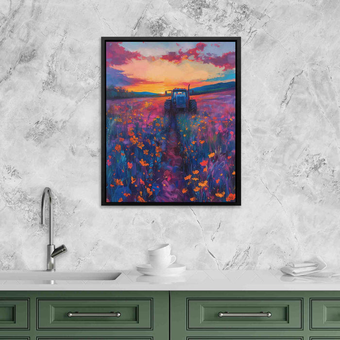 Tractor Sunset - Farm Wall Art in Black Frame