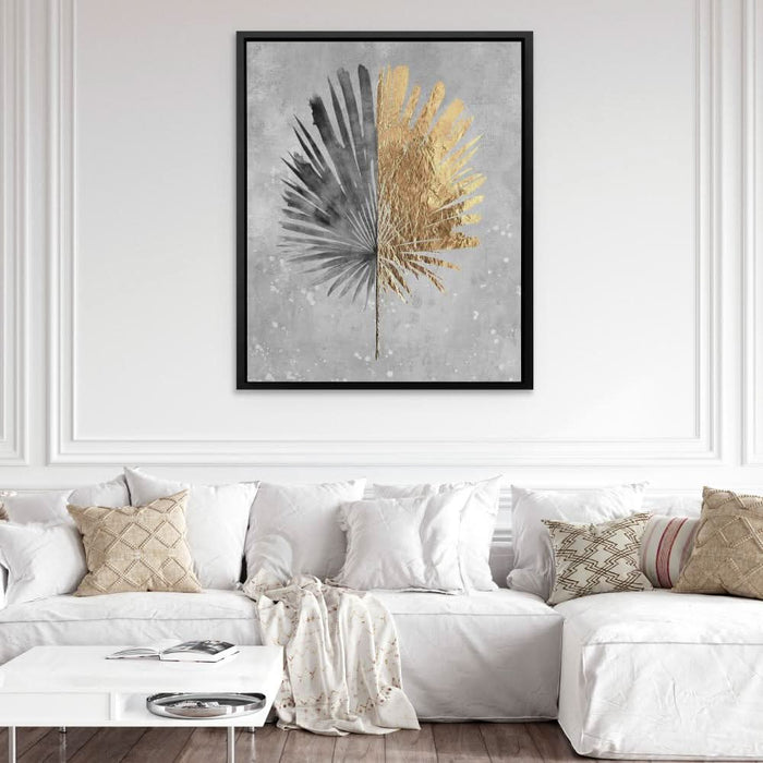 Tropical Leaf Gold - Minimalist Wall Art in Black Frame