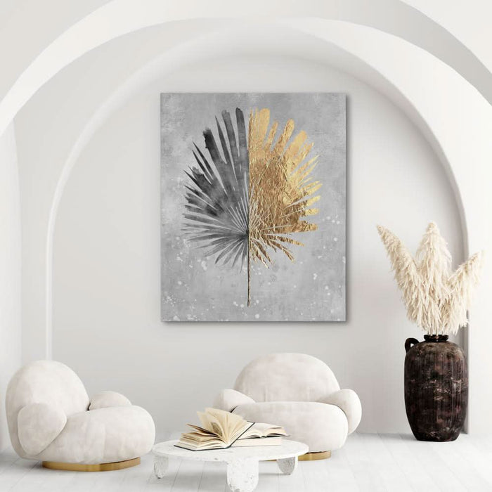 Tropical Leaf Gold - Minimalist Gold Canvas Wall Art
