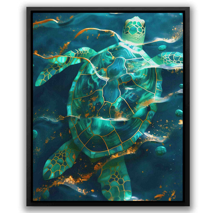 Turtle in Gold Waves - Luxury Wall Art