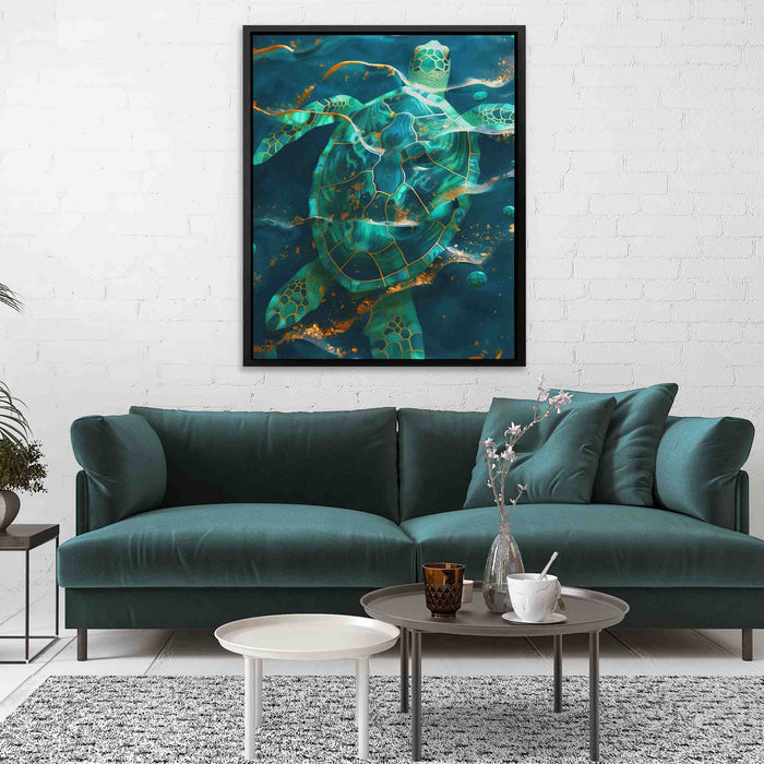 Turtle in Gold Waves - Luxury Wall Art