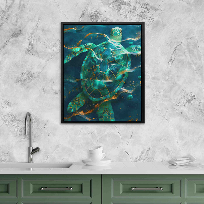 Turtle in Gold Waves - Luxury Wall Art