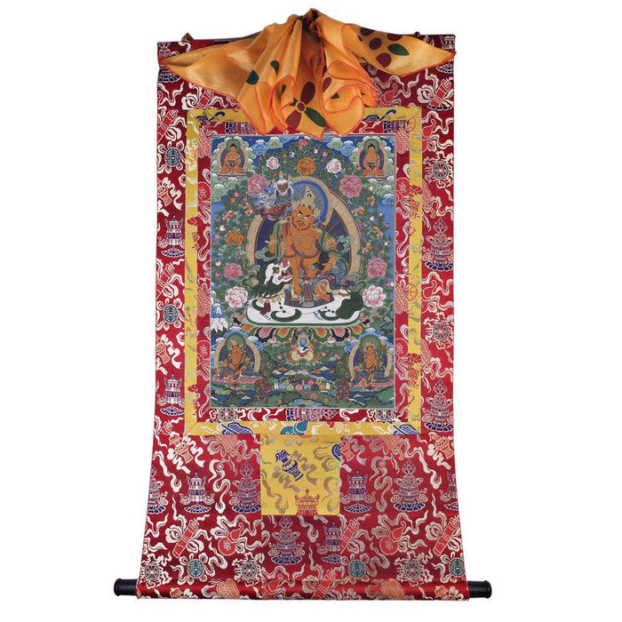 Vaishravana / Vaisravana - Tibetan thangka painting, detailed view
