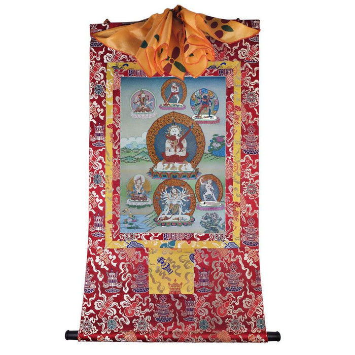 Vajrasattva in Yab Yum - Tibetan thangka painting, detailed view