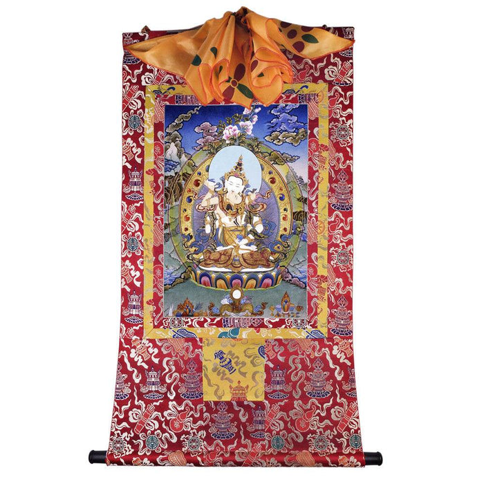 Vajrasattva in Yab Yum - Tibetan thangka painting, detailed view