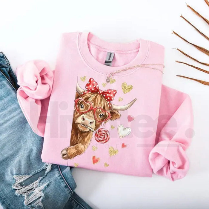 Valentine Highland Cow Sweatshirt: Coquette Western Love XOXO Crewneck