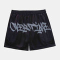 Front view of the Overtime Vandal Script Mesh Shorts.