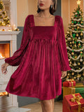 Velvet Square Neck Backless Tie-Back Dress | ZAKAPOP