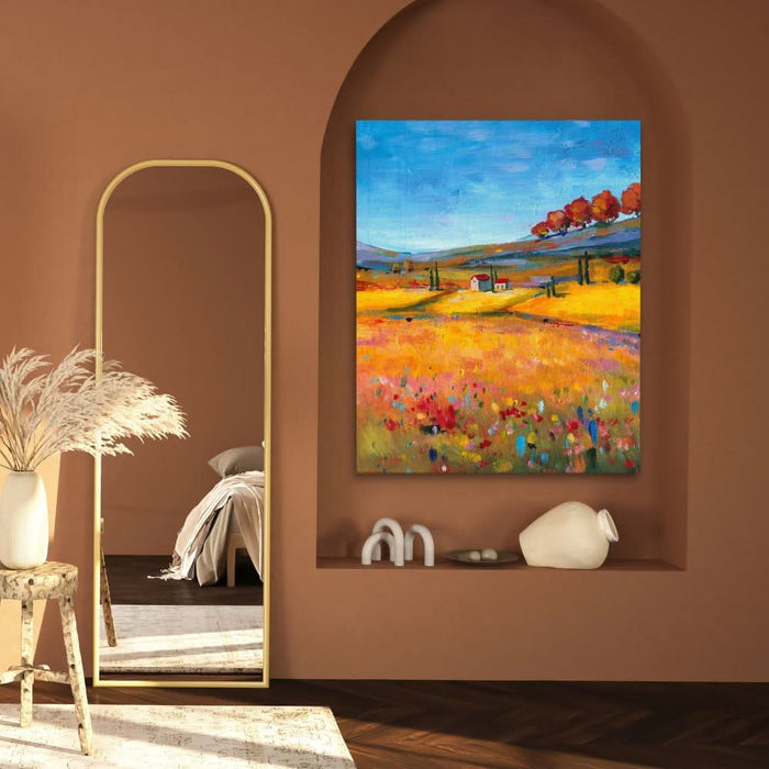 Village Landscape - Modern Wall Art in Black Frame
