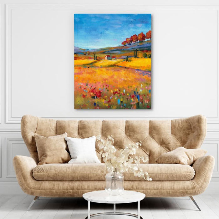 Village Landscape - Field Wall Art in Black Frame