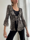 Vintage Y2K leopard print tie-front blouse