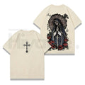 Virgin Mary Graphic T-Shirt – Washed Black Heavy Cotton Gothic Streetwear Tee