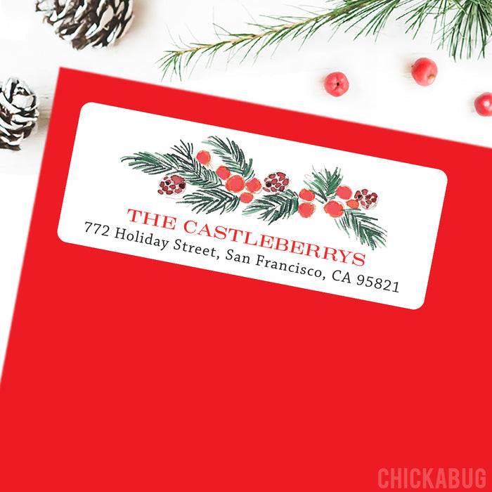 Watercolor Christmas Greenery Address Labels