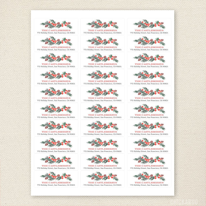 Watercolor Christmas Greenery Address Labels