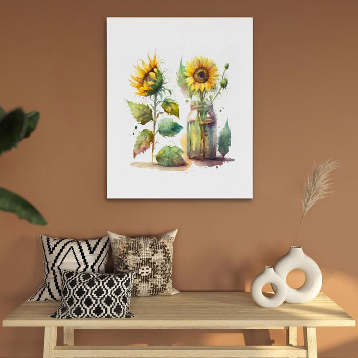Watercolour Sunflowers - Modern Wall Art in Black Frame