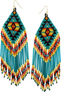 WESTERN AZTEC PATTERN SEED BEAD TASSEL EARRING