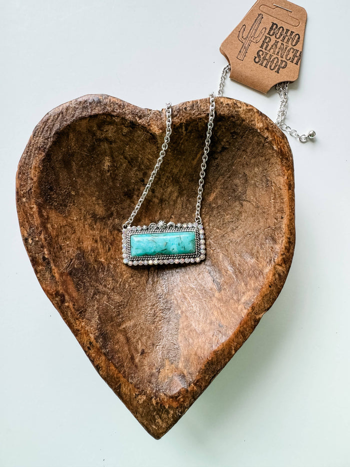 Western Semi Stone Bar Necklace - with Rhinestone edge