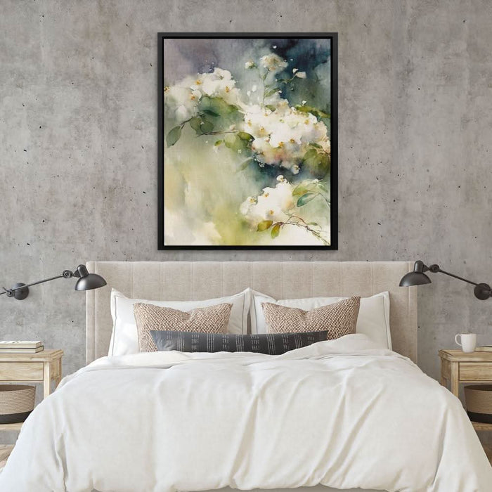 White Abstract Flowers - Green Wall Art