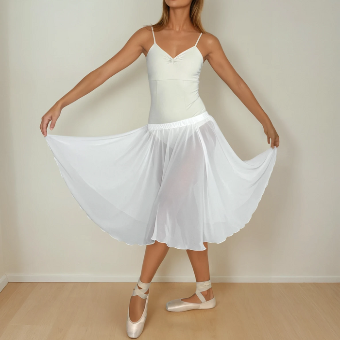 White Chiffon Ballet Pull On Skirt - Ballet Rehearsal Skirt - Pirouette Skirt