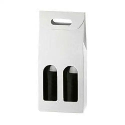 White Kraft - 2 Bottle Carrier w/ Window - Smooth Finish - 7