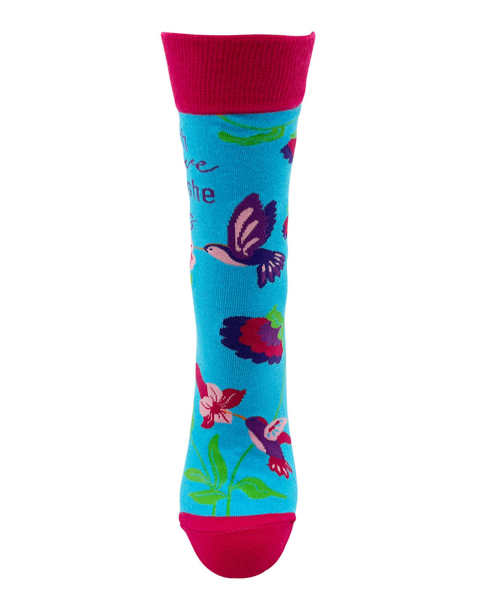 Ladies novelty socks featuring hummingbird