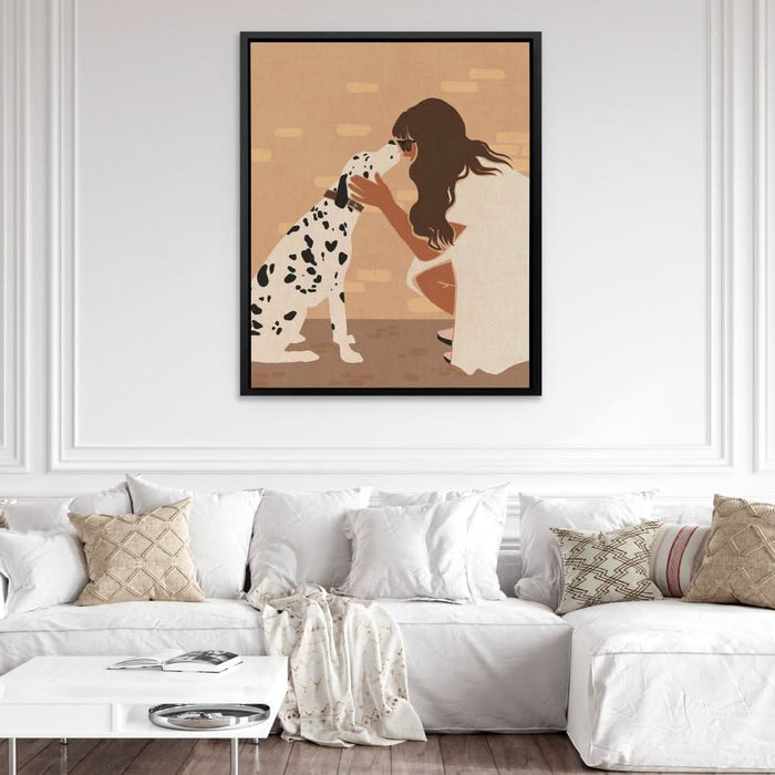 Woman and Dalmatian - Dalmatian Wall Art in Black Frame