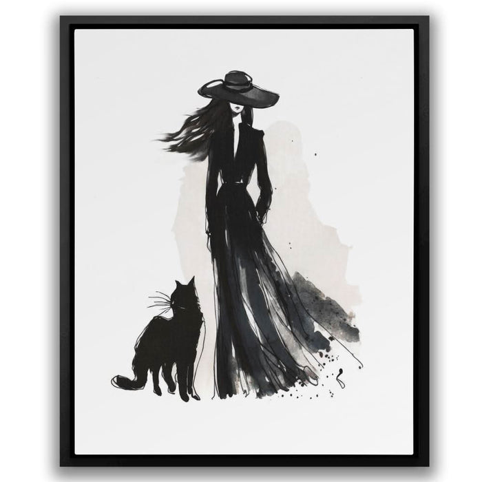 Woman with Cat - Cat Wall Art in Black Frame