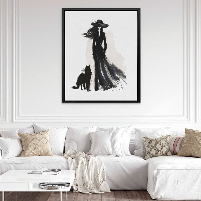 Woman with Cat - Large Modern Canvas Print