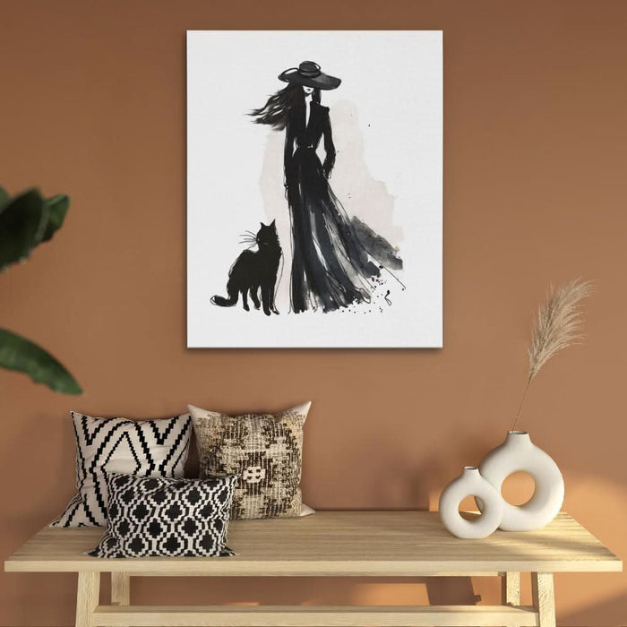 Woman with Cat - Framed Art Print