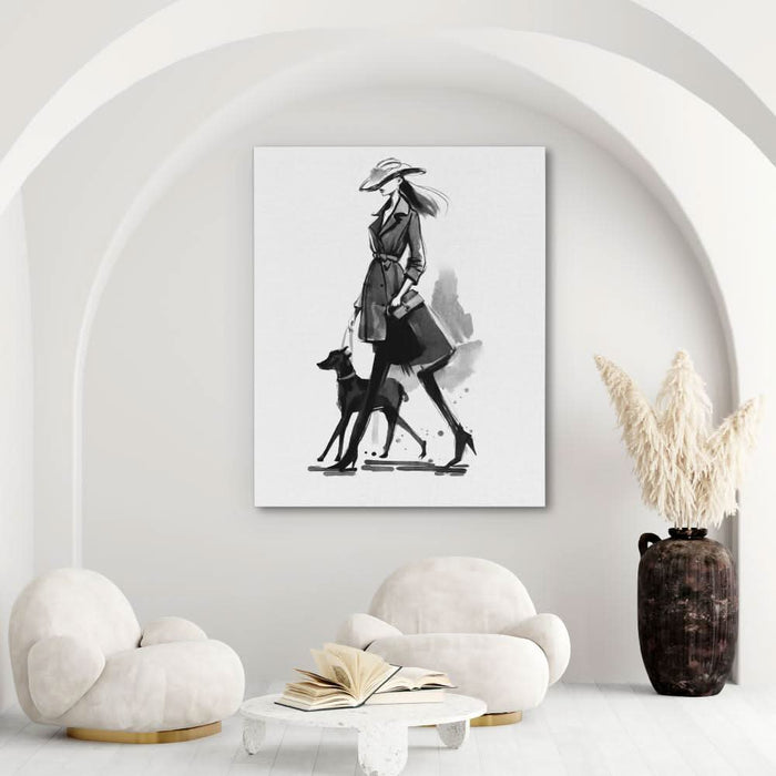 Woman with Dog - Dog Wall Art in Black Frame