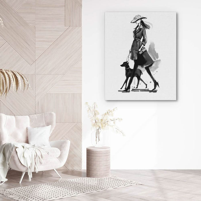 Woman with Dog - Large Minimalist Canvas Print