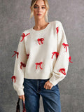 Women Cute Red Bow Decor Christmas Sweater | ZAKAPOP
