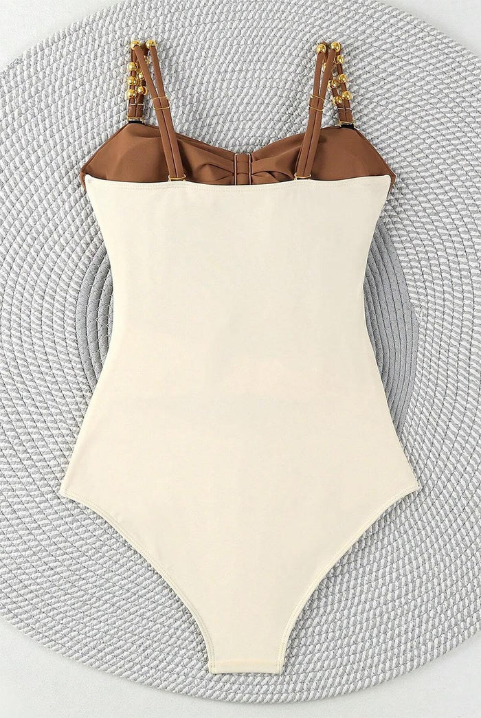 Women One Piece Color Block Cutout Padded Swimsuit Set | ZAKAPOP