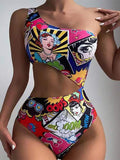 Women's Cartoon Pattern Cut Out One Piece Swimwear | ZAKAPOP