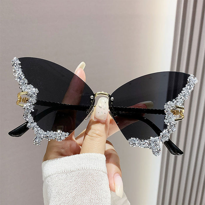 Women's Fashionable Butterfly Rhinestone Frameless Gradient Sunglasses | ZAKAPOP