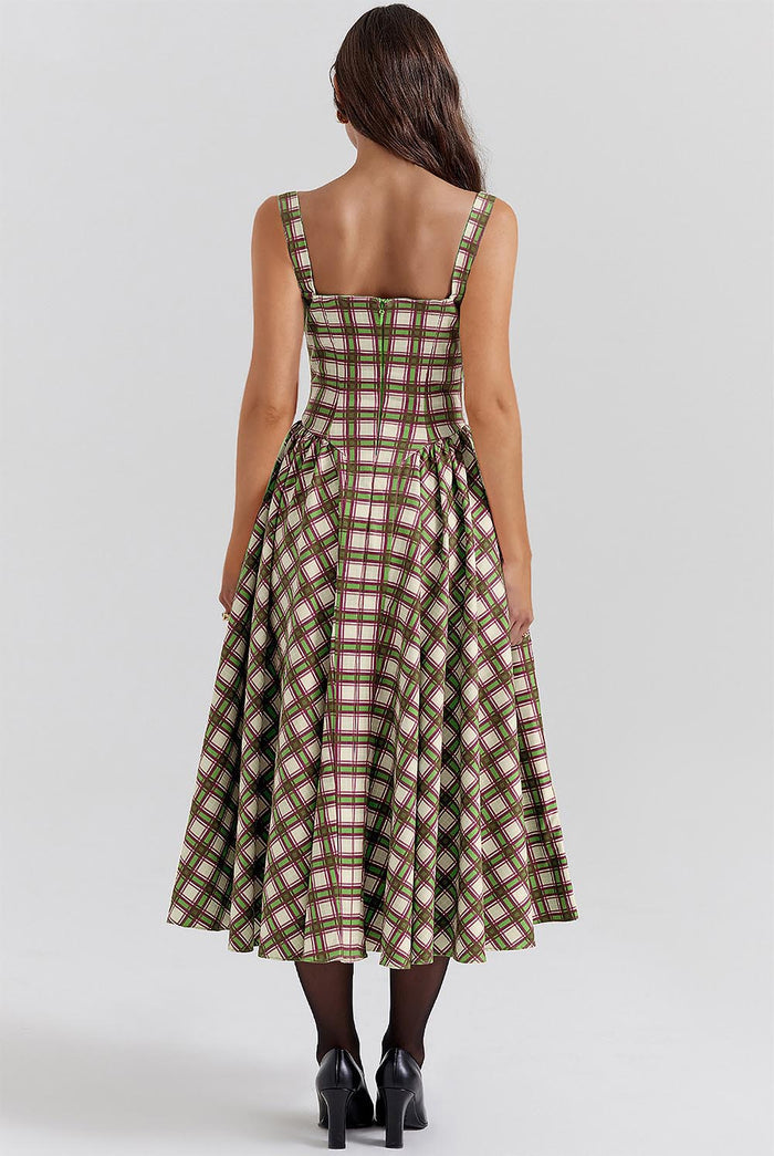 Women's Retro Pleated Check Midi Dress | ZAKAPOP