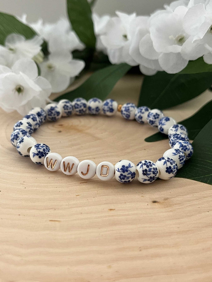 WWJD Bead Bracelet - Multi-Color Natural Stone Faith Jewelry