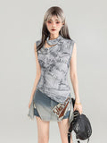Y2K Slimming Faux Denim Print Tank Top | ZAKAPOP
