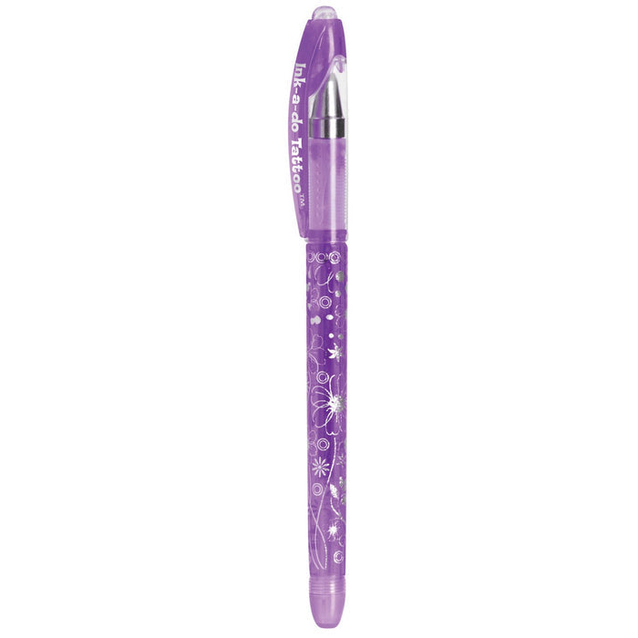 A purple YAY! Ink-A-Do Tattoo Pen with white barrel designs and matching cap—ideal for kids to make fun, temporary body art.