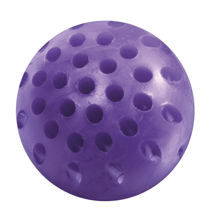 A YAY! Sticky Wall Ball by YAY! in purple features multiple evenly spaced holes, sticks to walls for repeat play, and is shown on a white background.