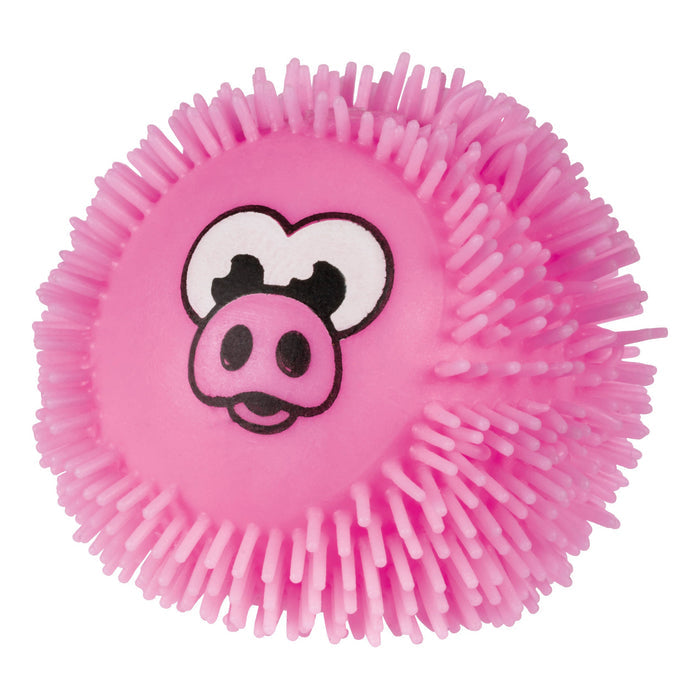 The YAY! When Pigs Fly by YAY! is a pink spiky rubber ball novelty toy with a cartoon pig face, smiling mouth, round nose, and a white heart above the eyes—a humorous twist on the classic flying pig.