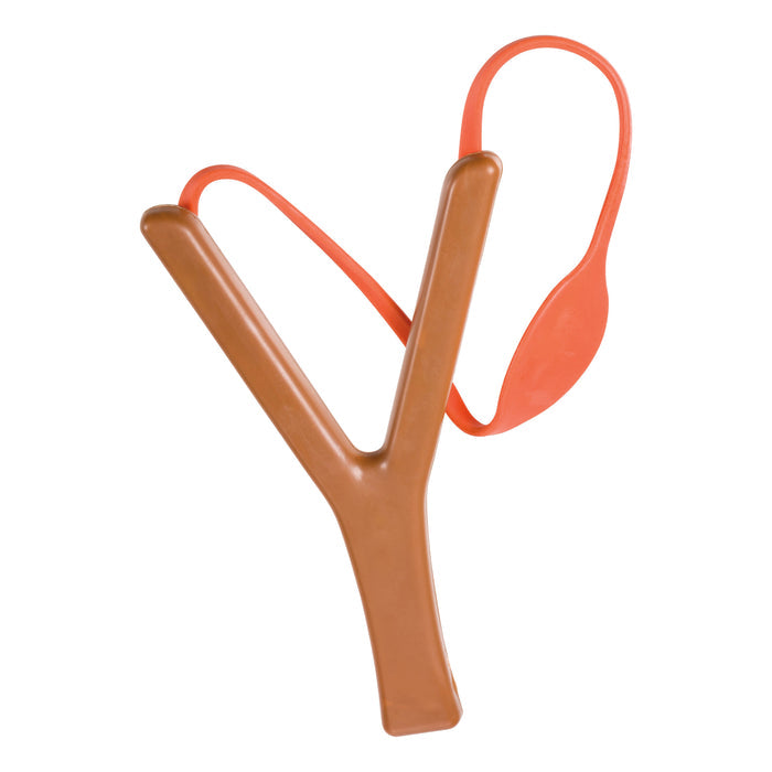 The YAY! When Pigs Fly by YAY! is a humorous brown slingshot with an orange elastic band and pouch, shown isolated on a white background.