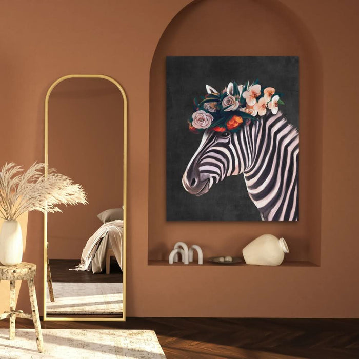 Zebra Floral Hat - Modern Wall Art in Black Frame